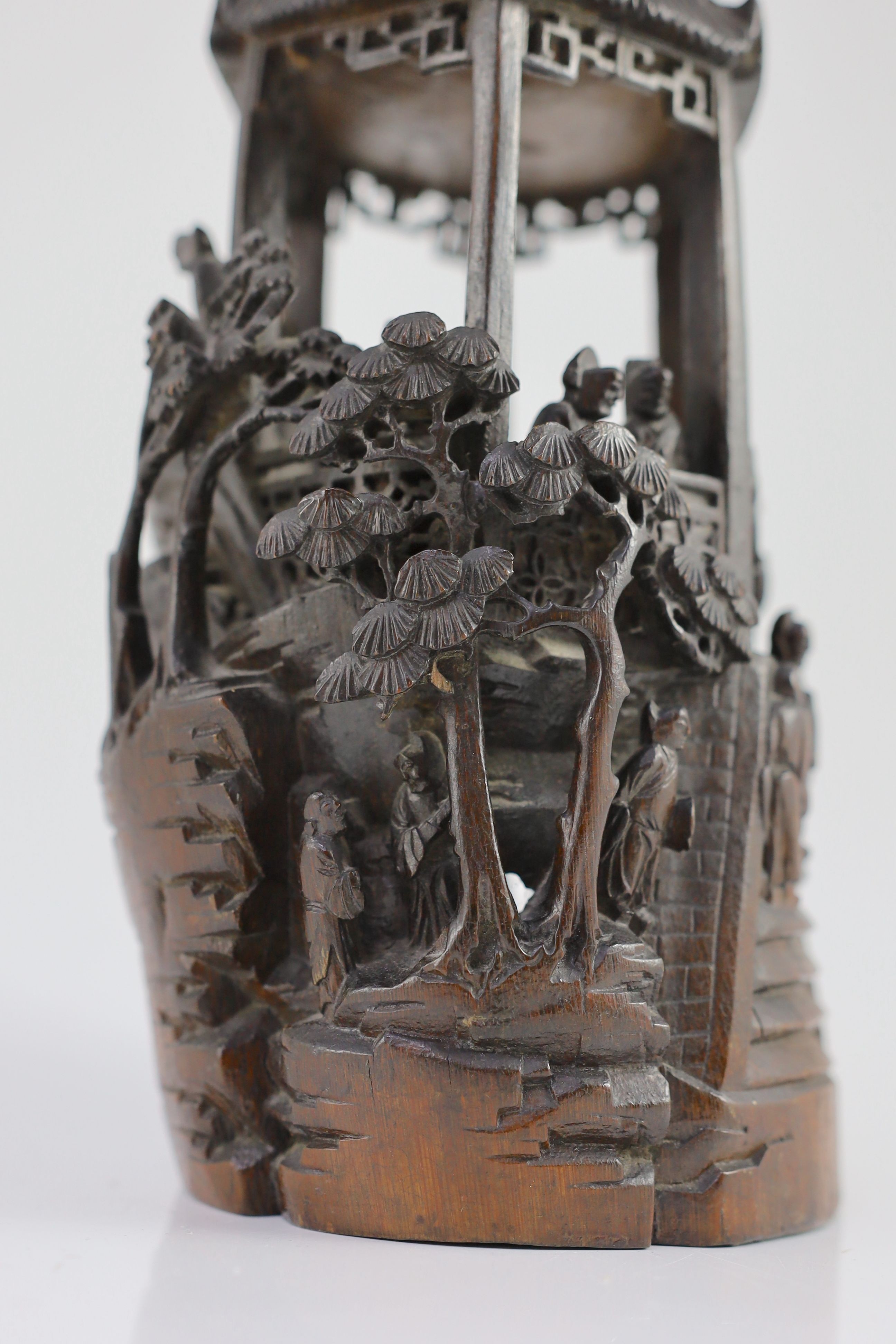 A Chinese bamboo model of a pavilion, 19th century, 37cm high, small losses